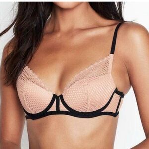 VICTORIA SECRET Fishnet PLUNGE BRA sz 38DD
